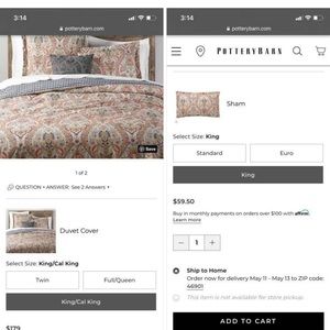 Pottery Barn King Duvet Cover end three king shams